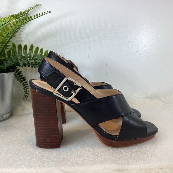 SOLE SOCIETY JEANNE LEATHER SLINGBACK BLOCK HEEL SANDALS BLACK SZ 6 - Picture 2 of 11